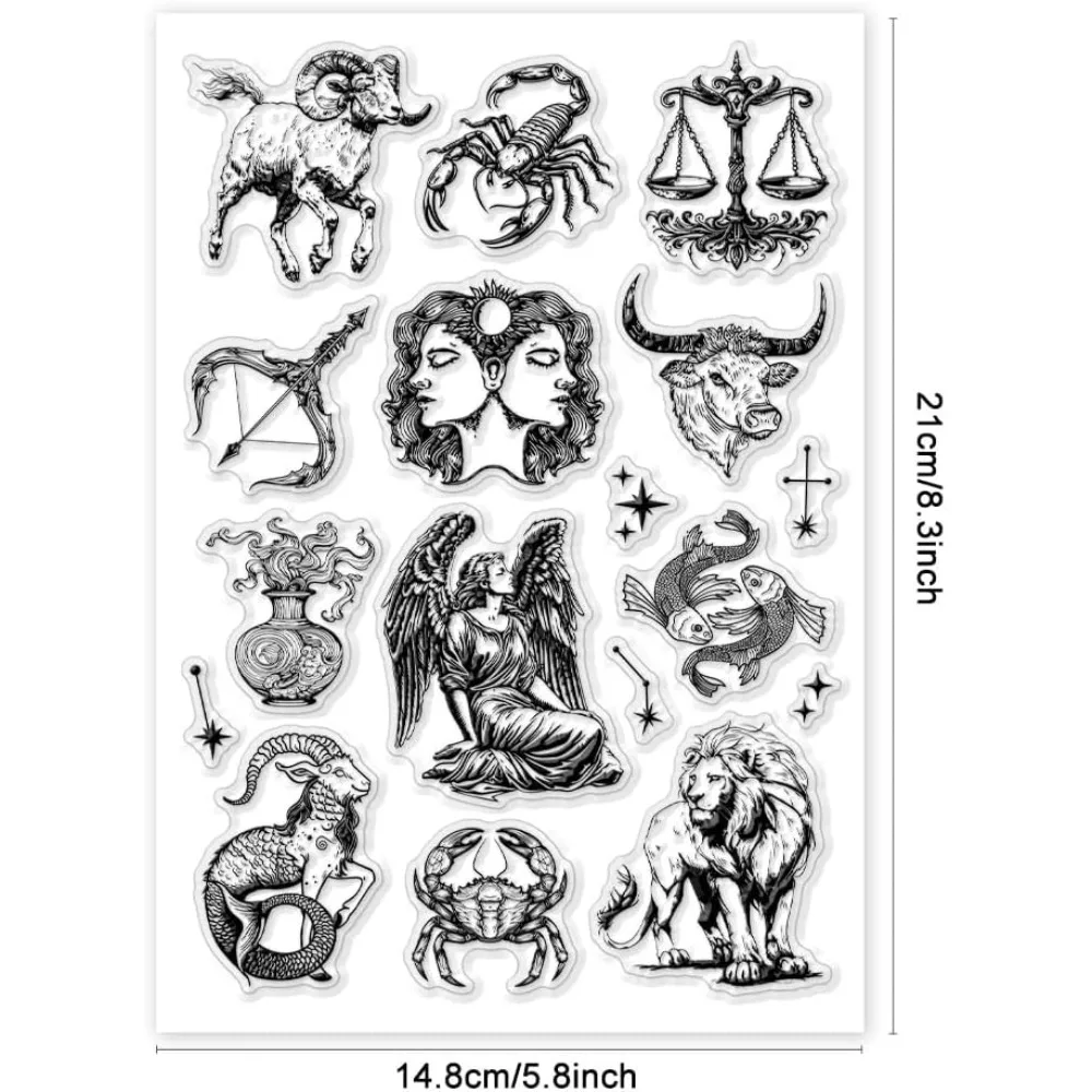 Twelve Zodiac Signs Clear Stamps Star Rubber Stamps Transparent Silicone Seals Stamp for Paper Crafting Handmade Making Kit