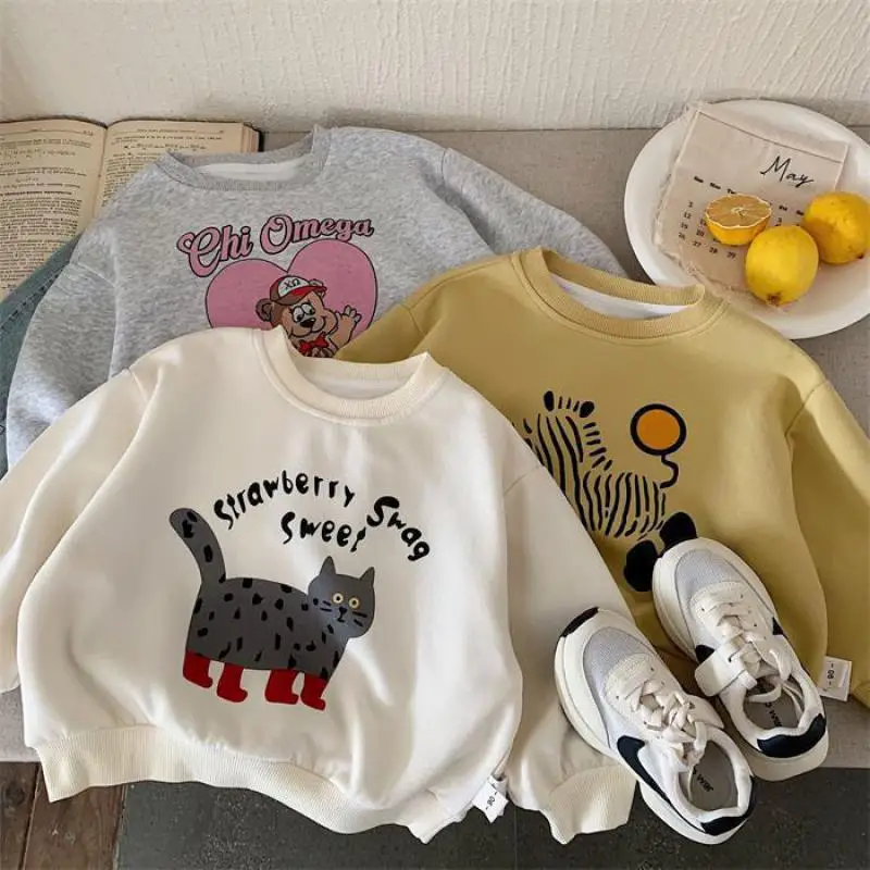 

2025 Autumn New Children Sweatshirt Boys Girls Cartoon Print Pullover Cotton Kids Long Sleeve Casual Sweatshirt Baby Loose Tops