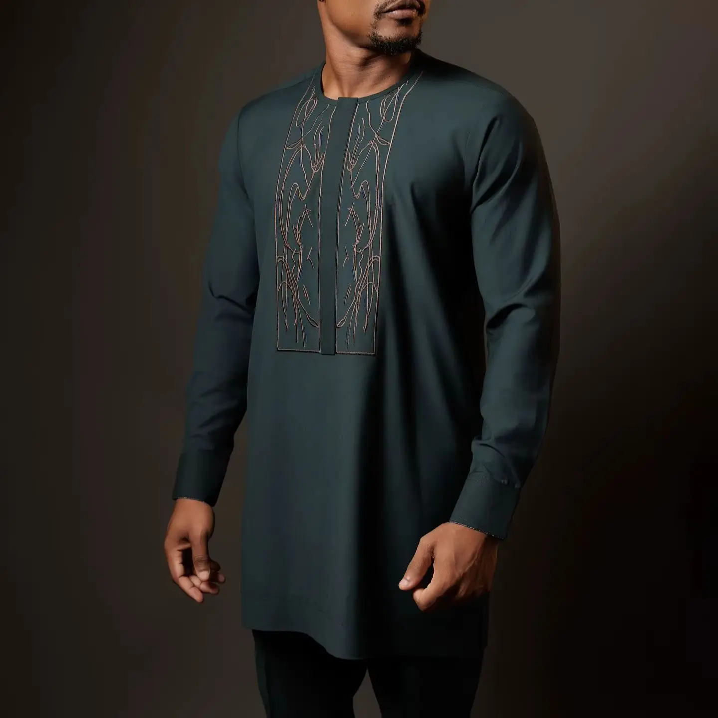 Kaunda Men's Suits Embroidered Round Neck Top Pants African Casual Ethnic Style 2-piece Set Elegant Fashion Clothing Tuxedo Suit