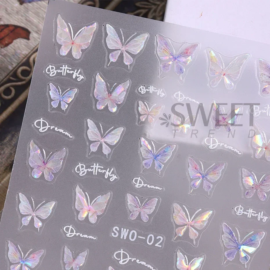 Aurora Shell Butterfly Nail Sticker Shimmer Iridescent Fairy Butterfly Tulip Adhesive Decal Textured Slider Charm Manicure Decor