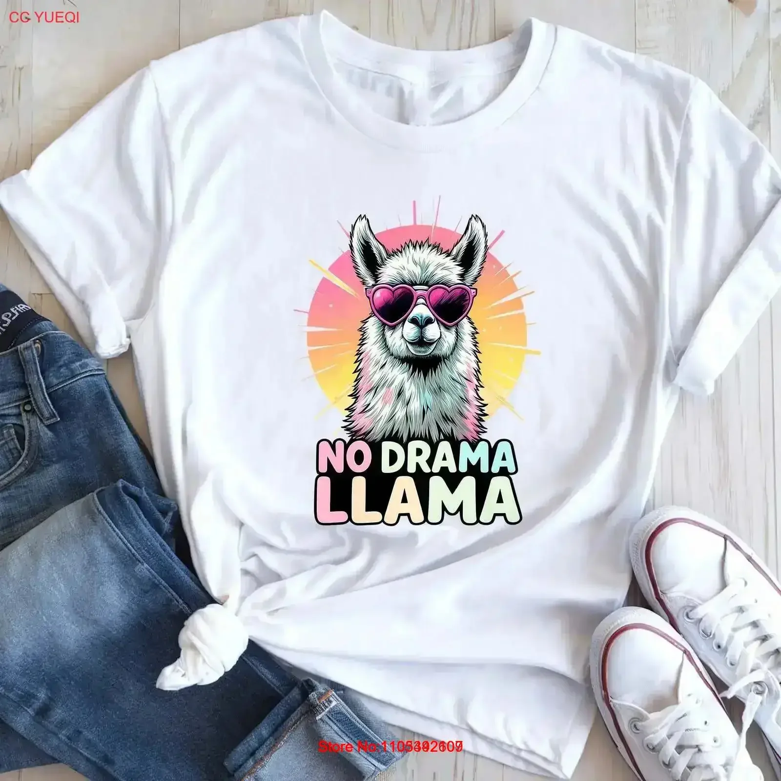 No Drama Llama T Shirt Funny Cute Pastel Retro Trendy Summer vintage Washed Slightly Comfortable streetwear designer clothes