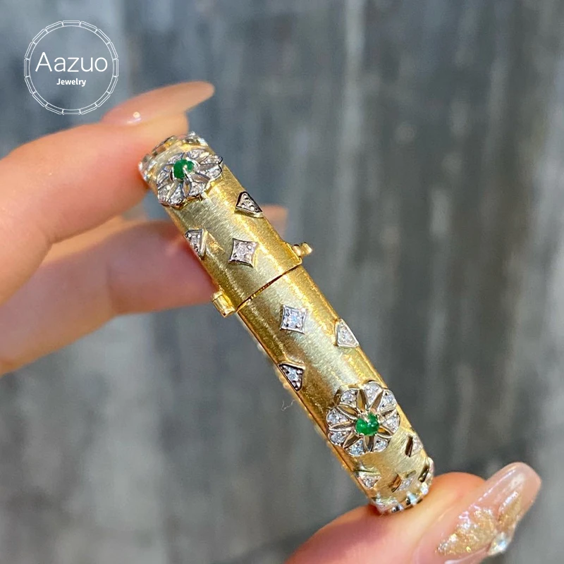 Aazuo Vintage Jewelry 18K Gold Natrual Emerald Real Diamonds 0.50ct Luxury Bangle For Woman Upscale Trendy Engagement Party Au75