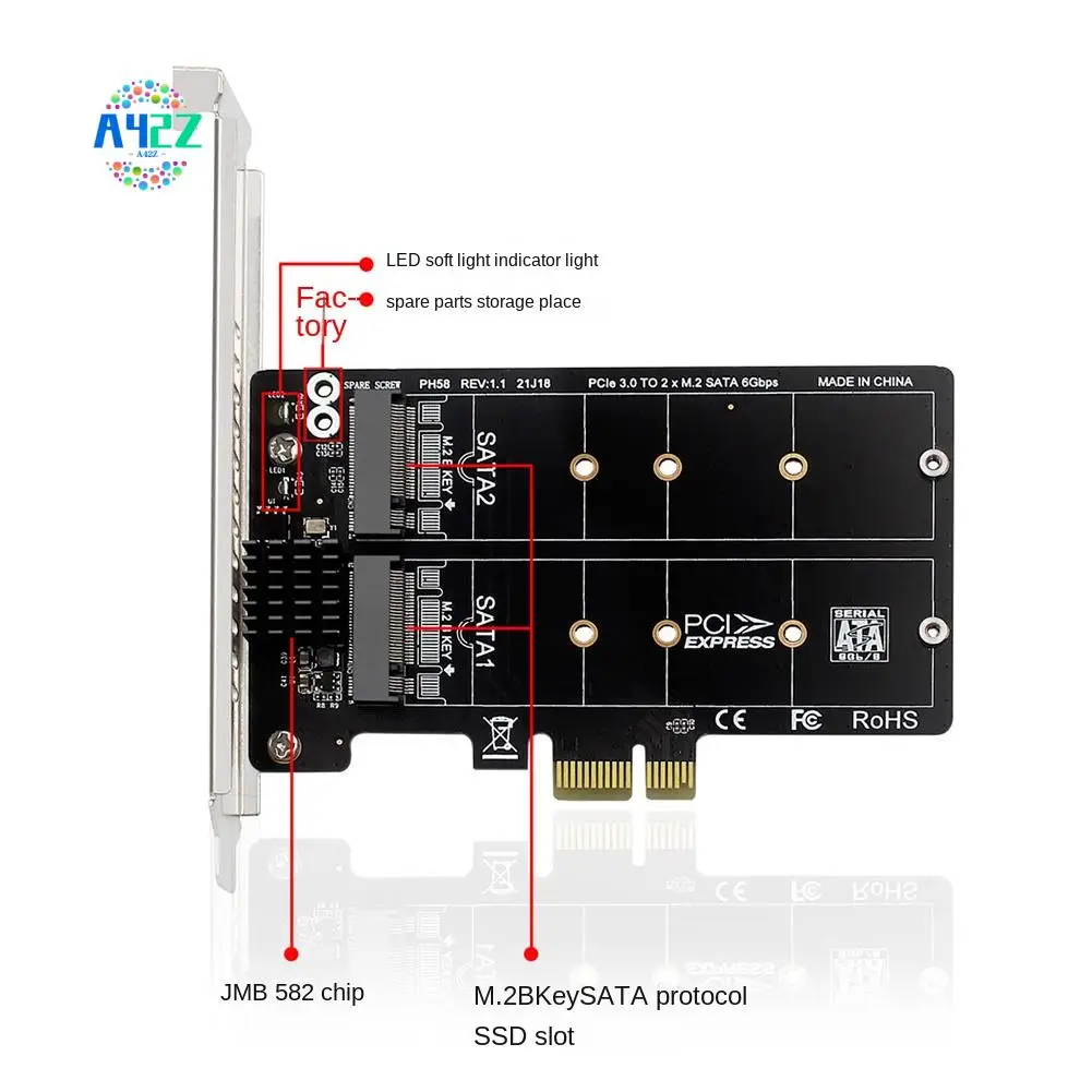 

A42Z-PH58 Карта адаптера 2 X M2 SATA к PCIE Карта двухдискового дисплея Карта расширения RAID-сплиттера Pcie X1 к NGFF M2 SATA SSD