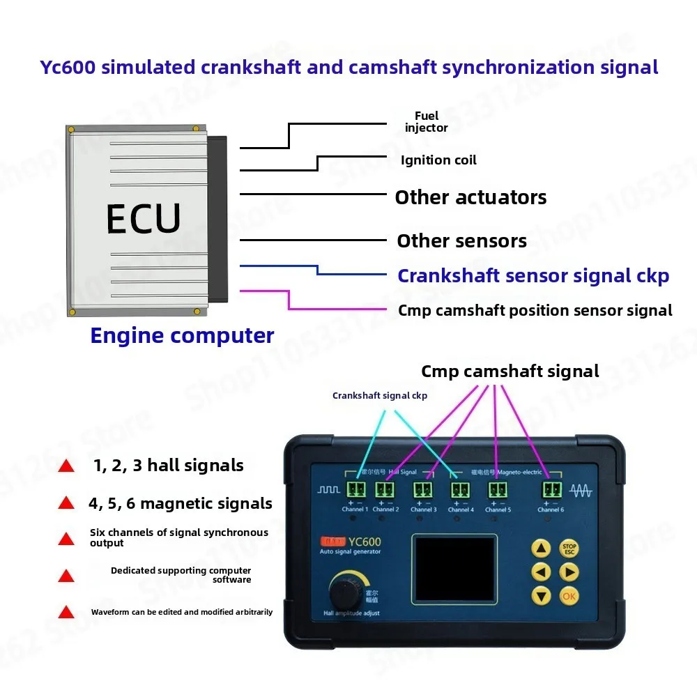 YC600 Engine ECU Repair Tester for Diesel Natural Gas Crankshaft Camshaft Signal Generator 6 Channel