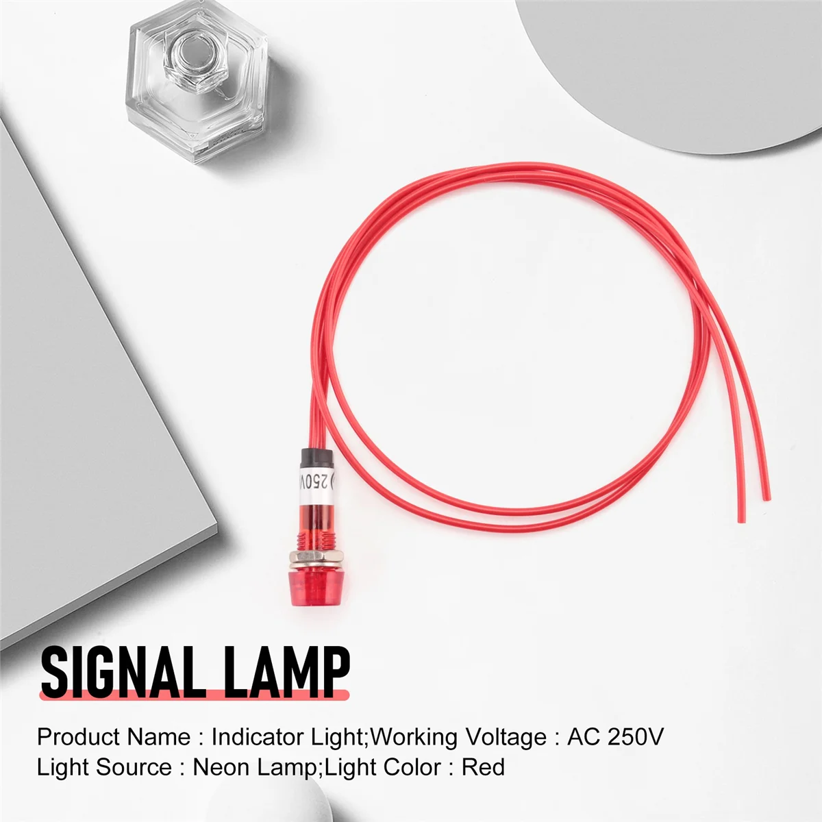 ABZV-Neon Indicator Pilot Signal Lamp Red Light AC 250V w2 Wires