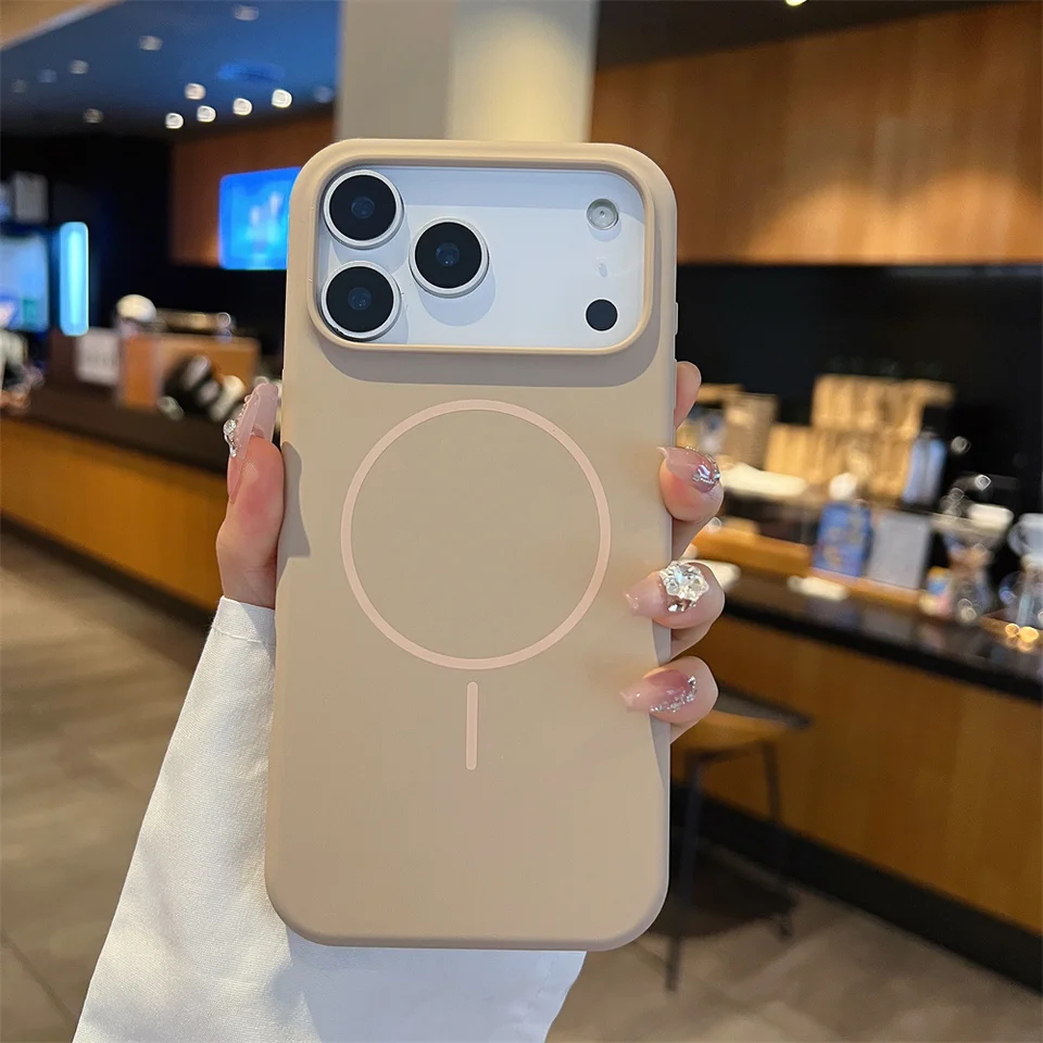 Funda de silicona líquida suave mate para iPhone 15, 16, 17 Pro Max Air, para carga inalámbrica Magsafe, para Apple 14, 13, 12 3