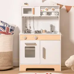 Robotime Juego de cocina para niños, juego de cocina para niños pequeños, soporte para juego de imitación de doble cara con pegatinas temáticas para edades, niños y niñas