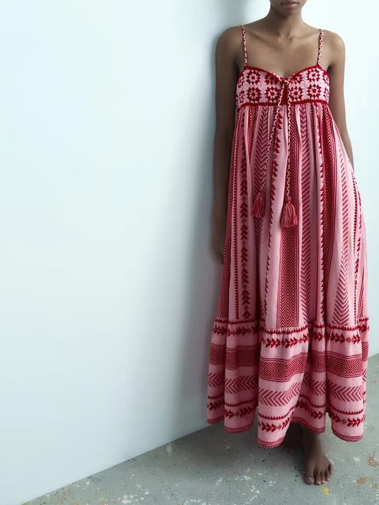 

European and American style women's clothing new style fashion ethnic style embroidery loose suspender dress