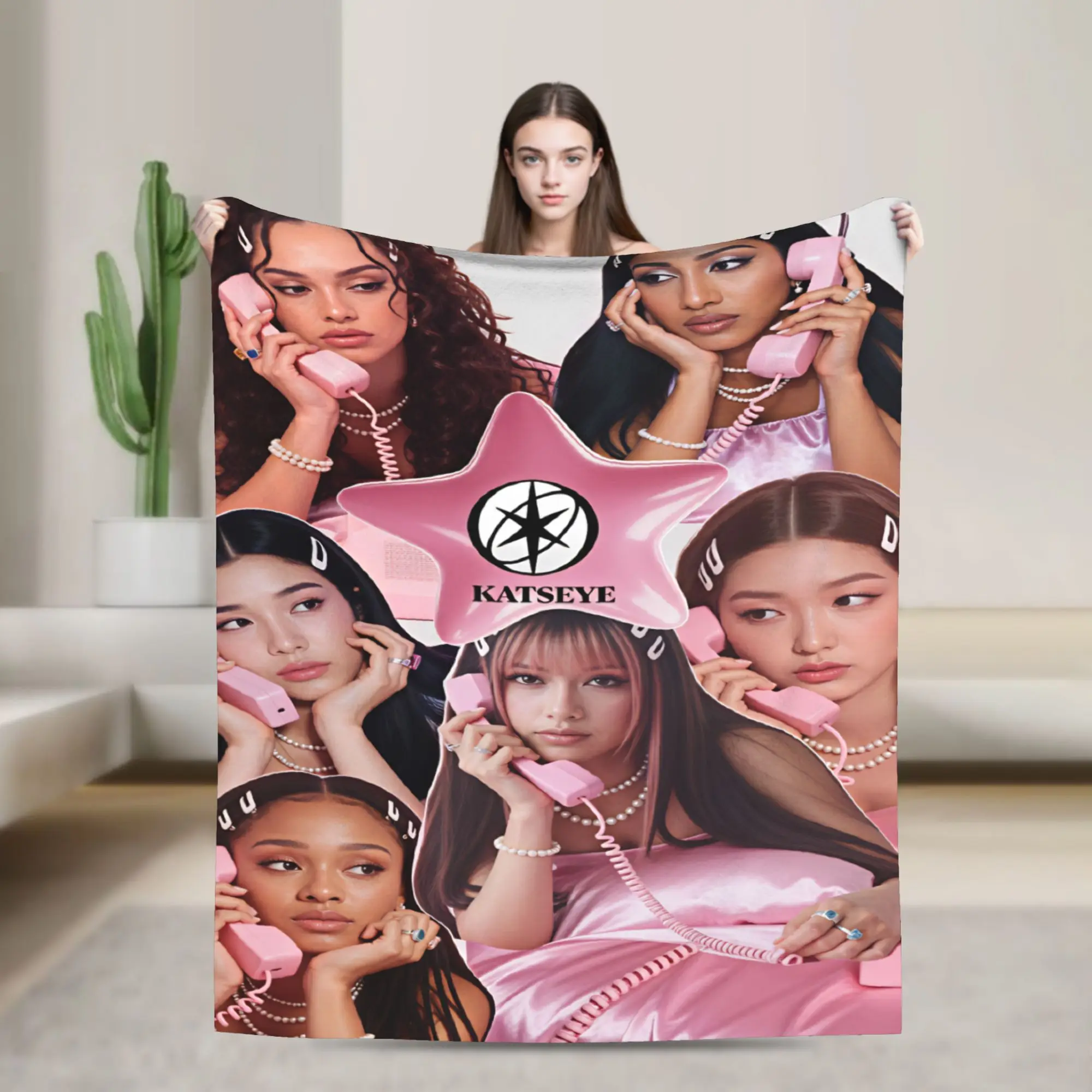 Pink Star Glam Katseye Warm Cozy Blankets  Novelty Travel Throw Blanket Couch Bed Flannel Bedspread Sofa Bed Cover