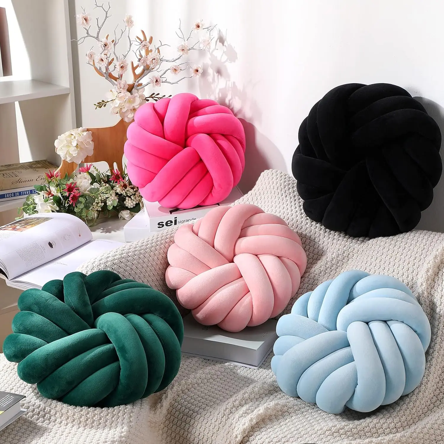 Green Handmade Knotted Ball Pillow Sofa Back Stuffed Cushion Cute Plush Throw Pillow Sofa Cushion Christmas Home Accessories - view 3