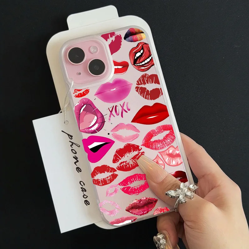 Gourde Unique Sexy Lips Printed Kiss Clear Frosted Case for Iphone 16 15 14 12 13 11 Pro Max IP 7 8 Plus XR Xs Max Silicone Cove