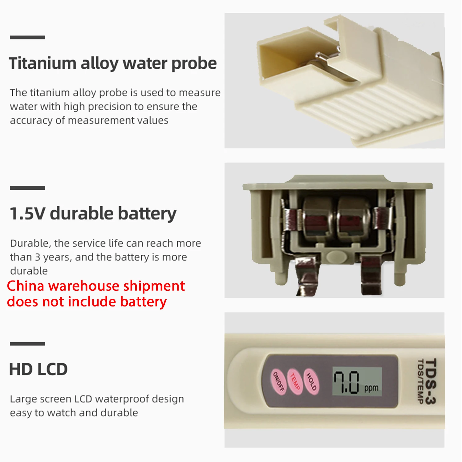 2 in 1 Handheld TDS Digital Water Tester Water Test Pen Water Quality Analysis Meter Water Purity Check 0-9999 ppm Measurement