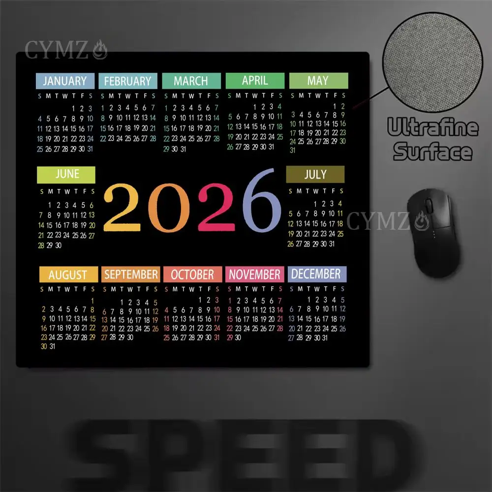 Креативный дизайн календаря 2026, маленький коврик для мыши, настольный коврик с прошитыми краями, нескользящие аксессуары для ПК, mauspad, muismat, офисный коврик для мыши