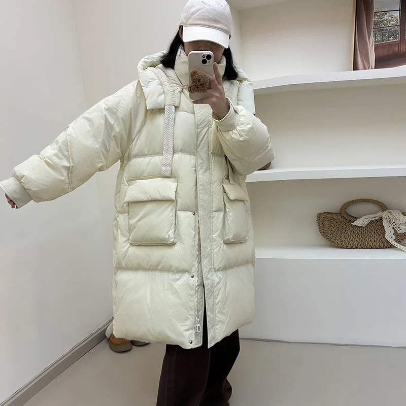 Jackets for Women Coats Down Windproof Thickening Warm Down Jacket Mid-length Hooded Casual Loose Female Outerwears