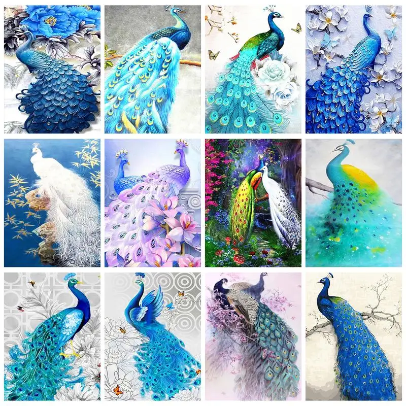 

RUOPOTY Diamond Painting Blue Peacock Embroidery Stone Cross Stitch Animal Mosaic Room Decor