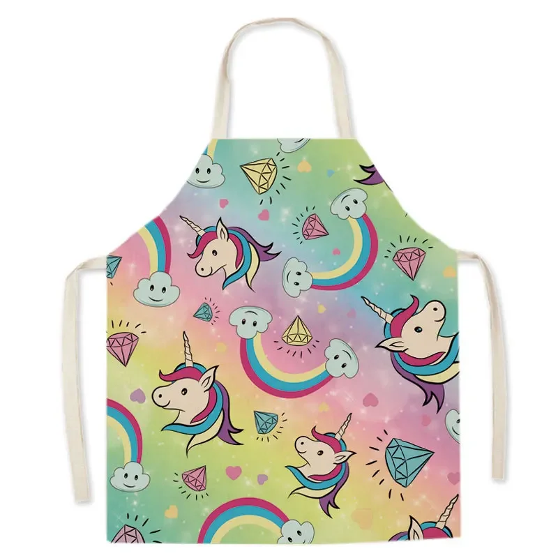 Rainbow Unicorn Parent-Child Linen Decorative Apron Kitchen Home Antifouling Apron Adult Kids Sleeveless Coverall Kitchen Apron