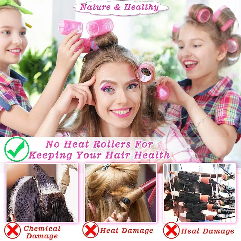 6pcs Self-Grip Hair Rollers Heatless Hair Curlers No Heat Hair Bangs Volume Self-adhesive Hook & Loop DIY Styling Tools