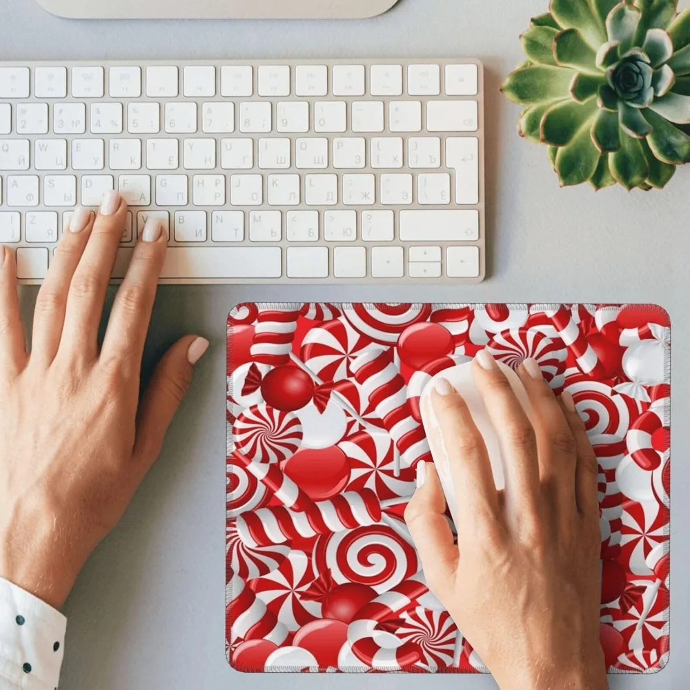 Alas Mouse Gaming Candy Cane 12 Inci dengan 10 Inci dengan Tepi Jahitan dan Dasar Karet Anti Selip