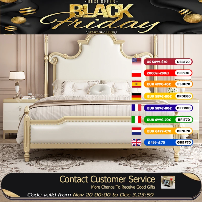 

Роскошная кровать французской принцессы, элегантная красивая золотая двуспальная кровать размера «queen-size», кожаная вилла, комплект мебели для спальни Camas De Dormitorio