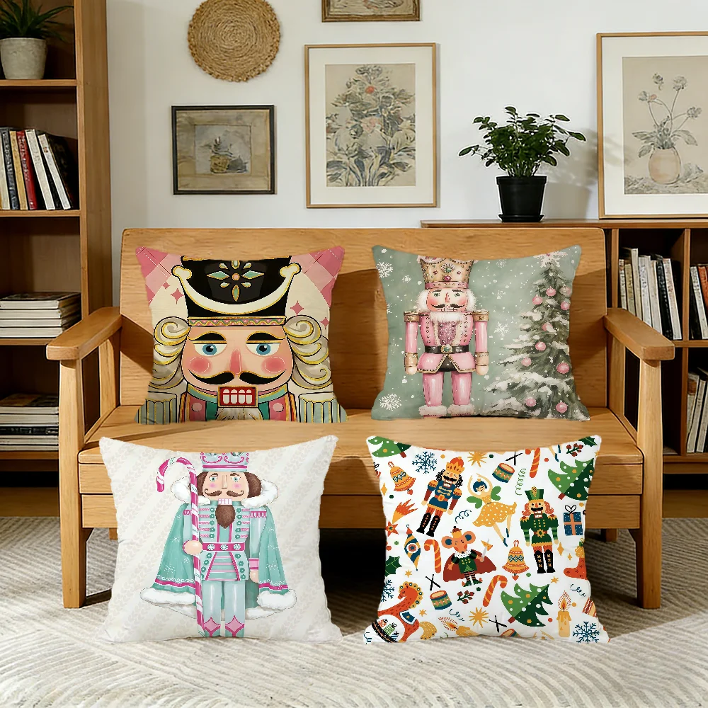 N-Nutcracker Pattern cushion cover For Pillow Printing Sofa Decoration Home Car Room Coffee Shop Office Nordic Simplicity