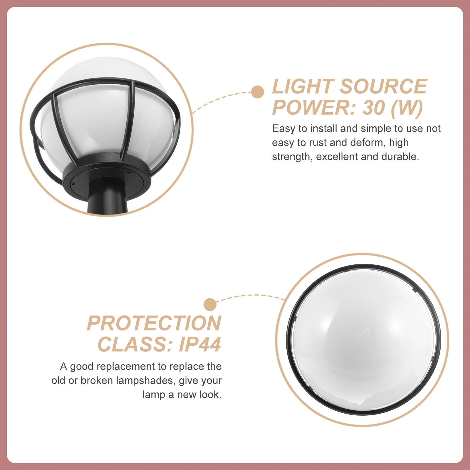 

Globe Lampshade Light Fixture Cover Acrylic Outdoor Post Lighting Durable Stainless Steel Adjust Size Posts Columns