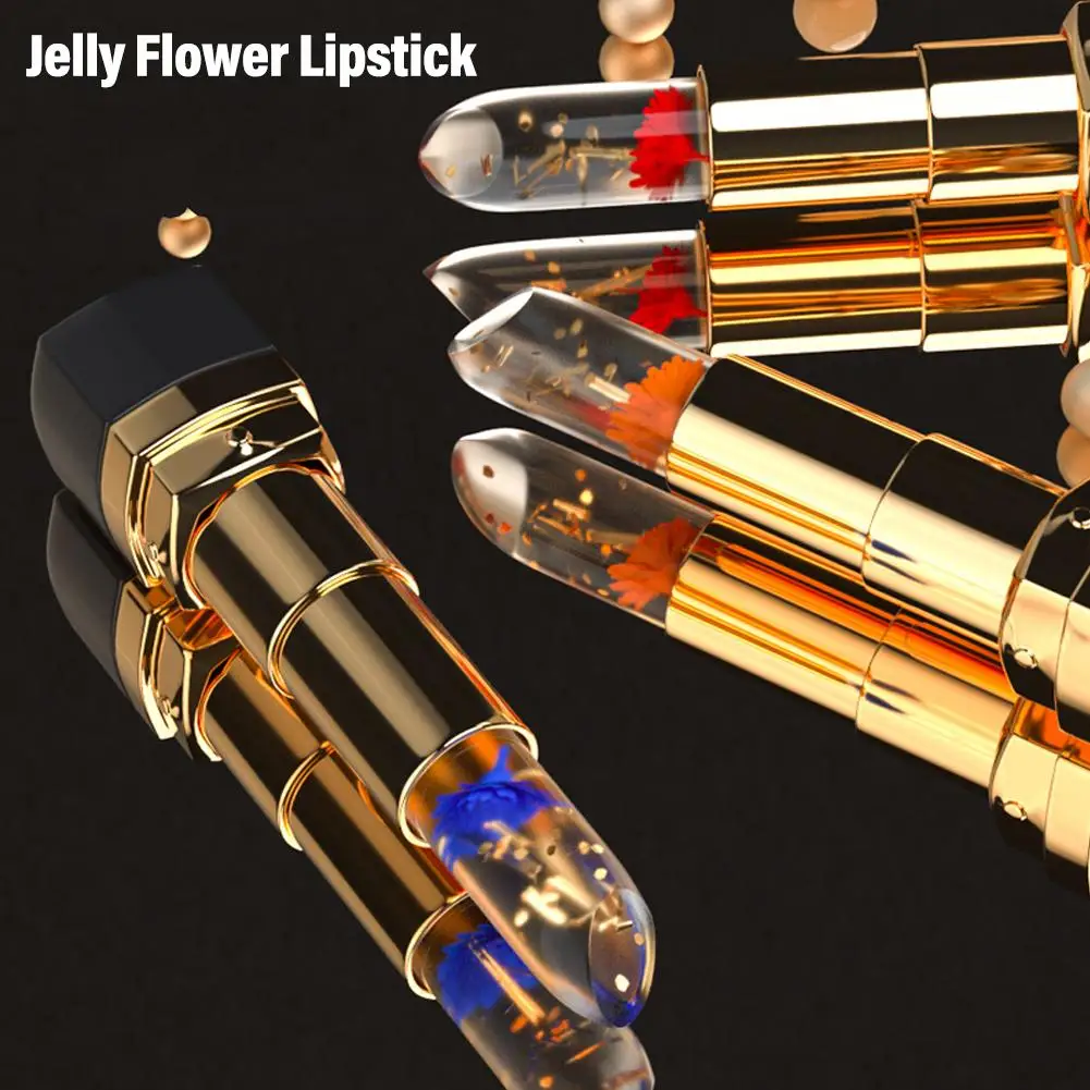 Lápiz labial transparente de flor de gelatina, Color de temperatura, bálsamo rosa, brillo de labios hidratante, maquillaje labial Sexy que cambia de Color azul Q3k0