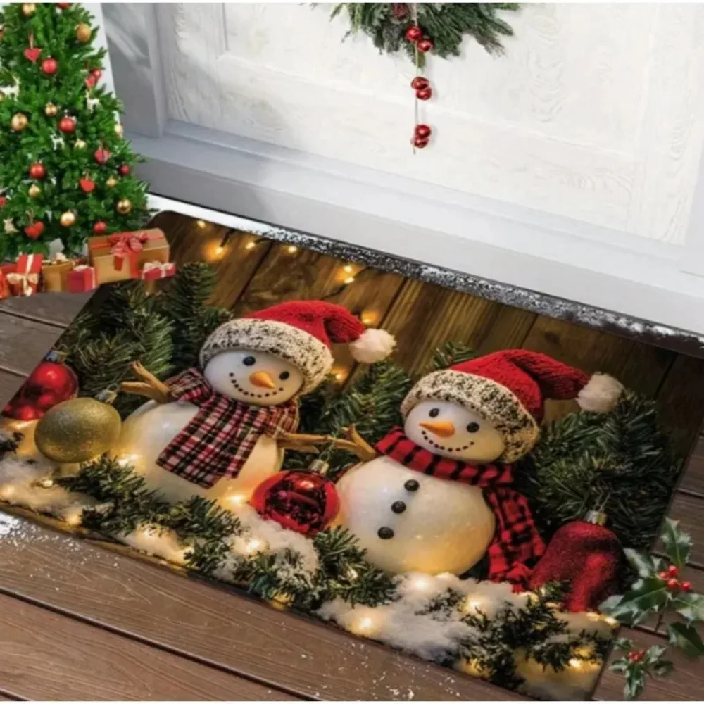 

Christmas Snowman Doormat with Santa Claus Holiday Floor Mat Suitable for Red with Green Front Doors Holiday Home Decoration