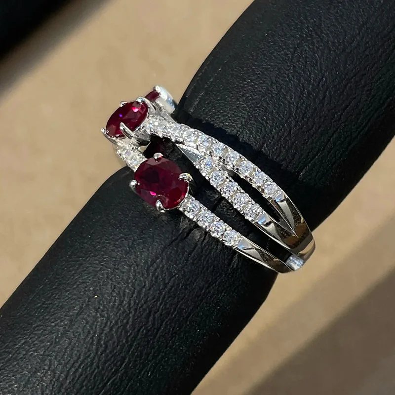 WSHUO البيضاوي قطع روبي عالية الكربون مع مويسانيتي الأحجار الكريمة خاتم الخطوبة للنساء 925 فضة الزفاف غرامة مجوهرات هدية #3