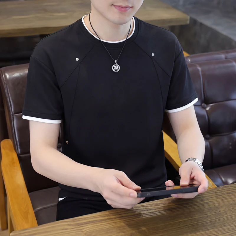 Men's Solid Color Short-Sleeved T-Shirts 2026 Summer Casual Pull On Tshirt Streetwear Daily Wear Tops Youth O-Neck Tees Clothing