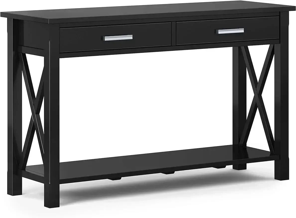 SOLID WOOD 47 inch Wide Contemporary Console Sofa Table in Black with Storage, 2 Drawers and 1 Shelf