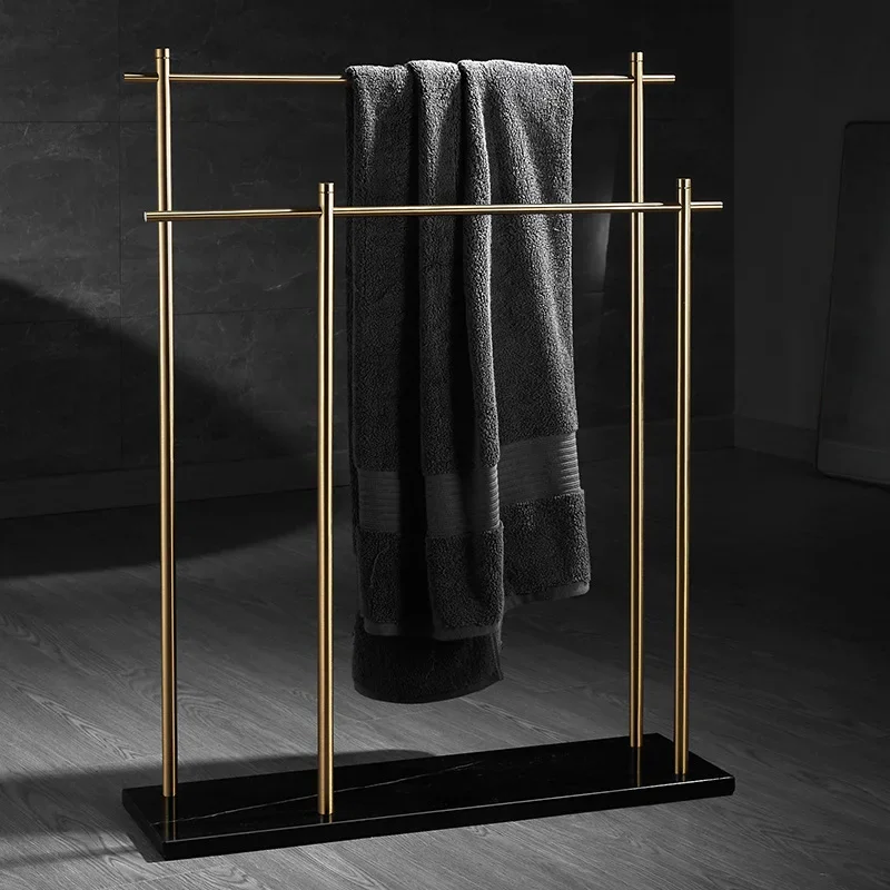 Bathroom Brass Marble Towel Rack Floor Towel Hanging Pole Bathroom Rack