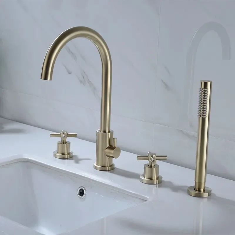 4 holes bathtub faucet set Brushed gold bathroom bathtub shower Complete set high quality Quality assurance