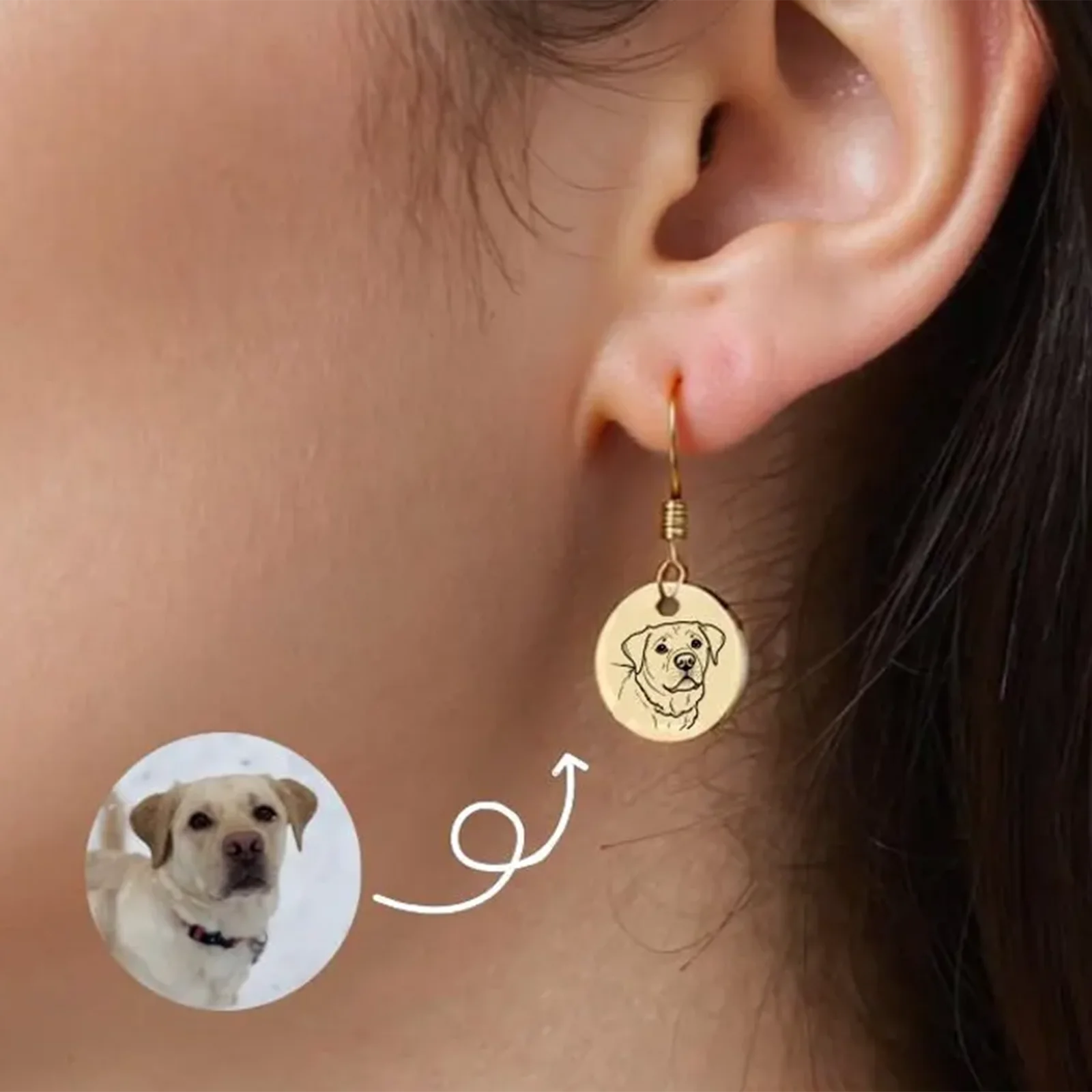 Custom Pet Portrait Earrings Laser-Engraved Stainless Steel Pet Memorial Keepsake Jewelry for Animal Lovers Dropshipping