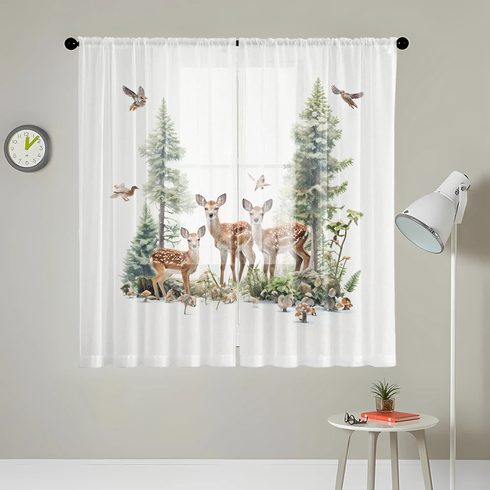 2pcs HD digital forest elk printed window screen Home Decorating Style Decorating Living Room Bedroom Rodding Curtain Effect Sty