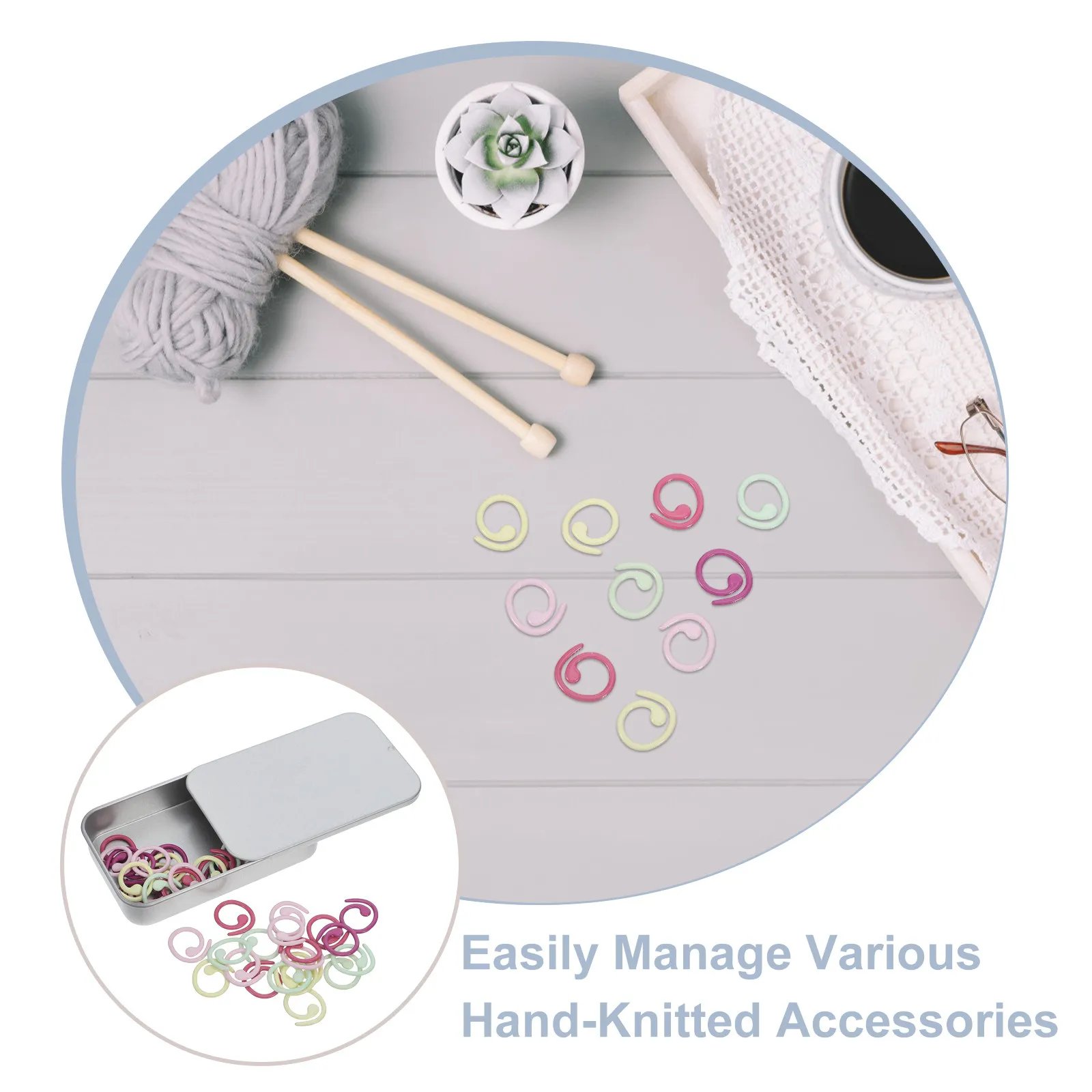 50Pcs Spiral Metal Colored Stitch Markers for Crochet Knitting Split Ring Removable Portable Storage Box Colorful Craft Tool view 3