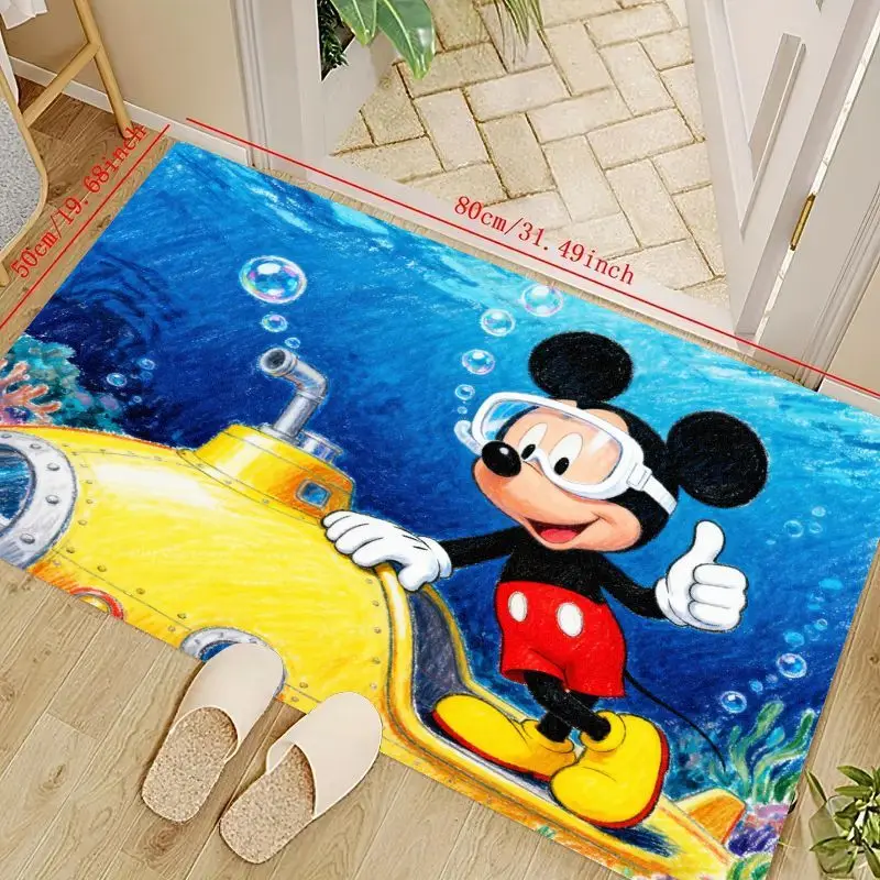 

1PC Disney Mickey Mouse Underwater Adventure Floor Mat, Cute Cartoon Scuba Mickey & Submarine Area Rug, Non-Slip Soft Decorative