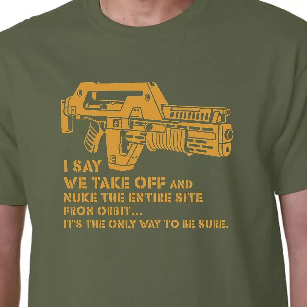 Aliens M41A Pulse Rifle Film Hicks Ripley Alien Slogan T-Shirt 100% Cotton O-Neck Short Sleeve Casual Mens T-shirt Size S-3XL