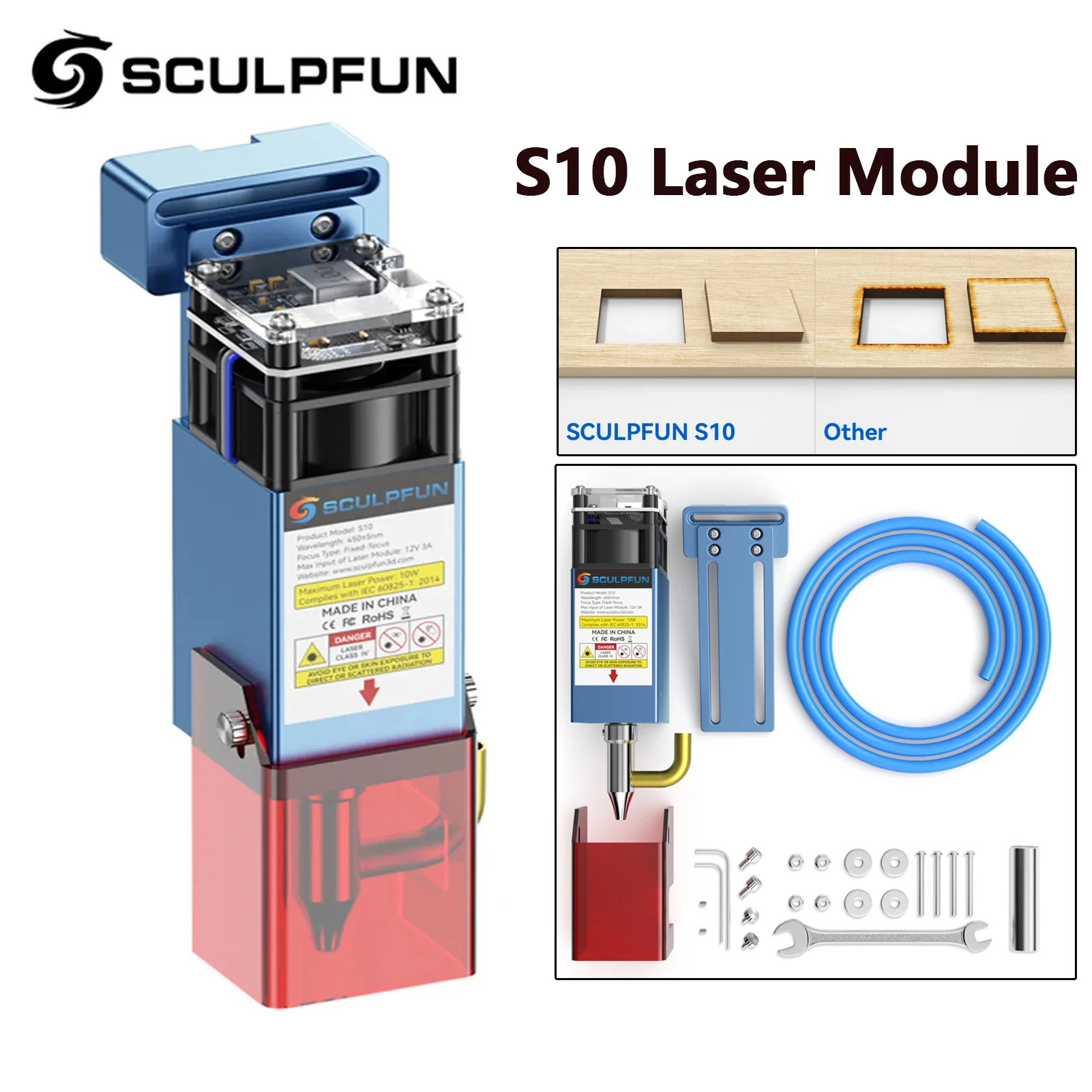 

SCULPFUN S10 Engraving Laser Module 10W Laser Head for Engraving Machine Laser Cutter Wood Acrylic Cutting Metal Engraving