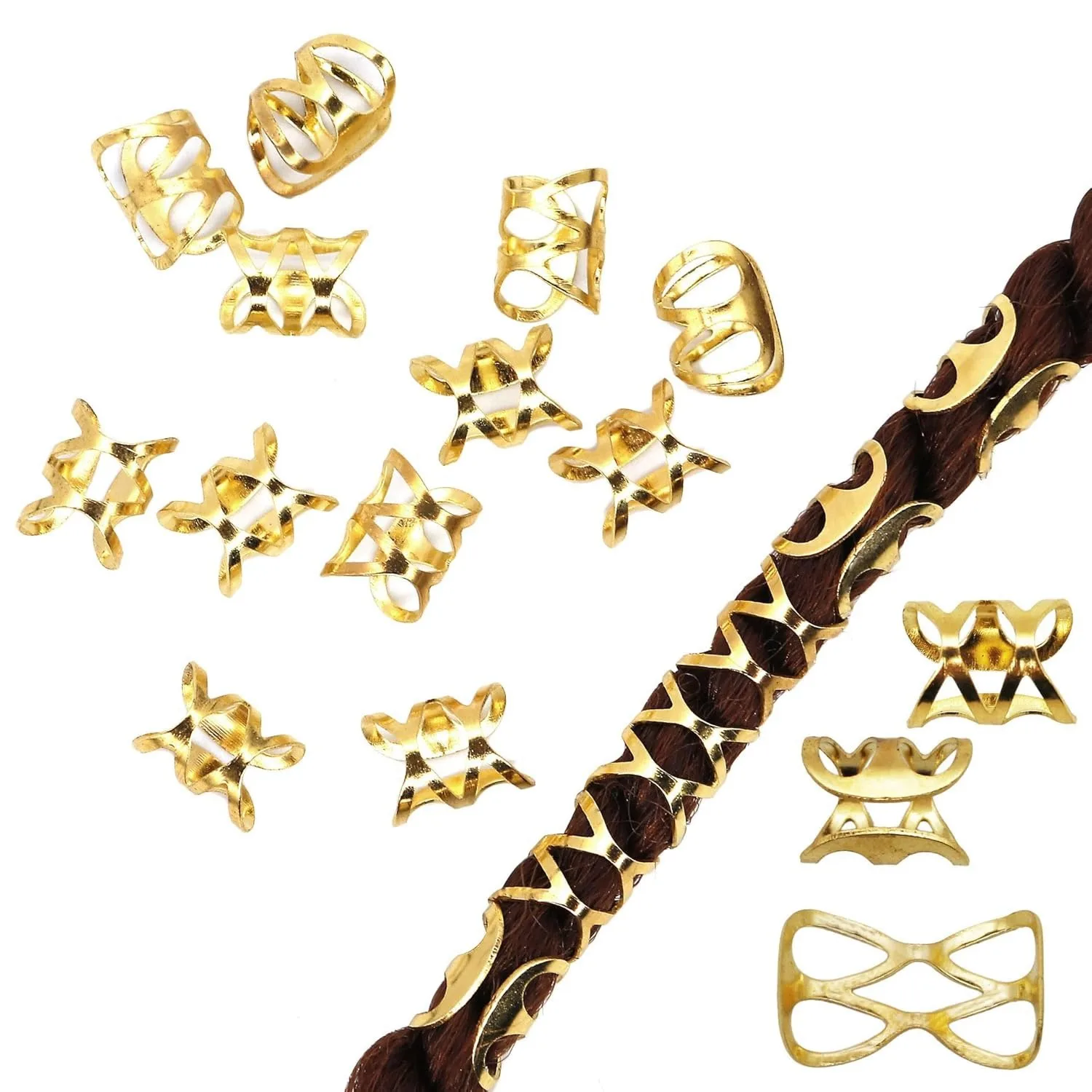 

50pcs Dreadlock Braid Extension Rings Set Gold Silver Hollow Metal Hair Accessories Durable Non Pull for Festival Ponytail