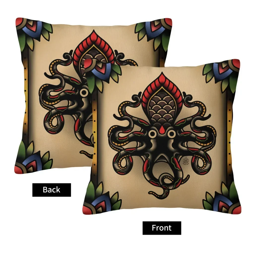 Traditional Tattoo Octopus  Polyester Cushion Cover For Home Chair Decorative Washable Coussincase throw pillows
