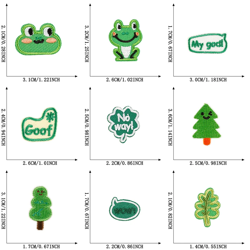 18 Stück kleine grüne Aufnäher zum Aufbügeln, Jacke für Kleidung, Thermo-Lot, Aufkleber-Set, Nähen, niedliche Stoffe, Kinder, DIY, bestickte Tiermasse – Detail 2