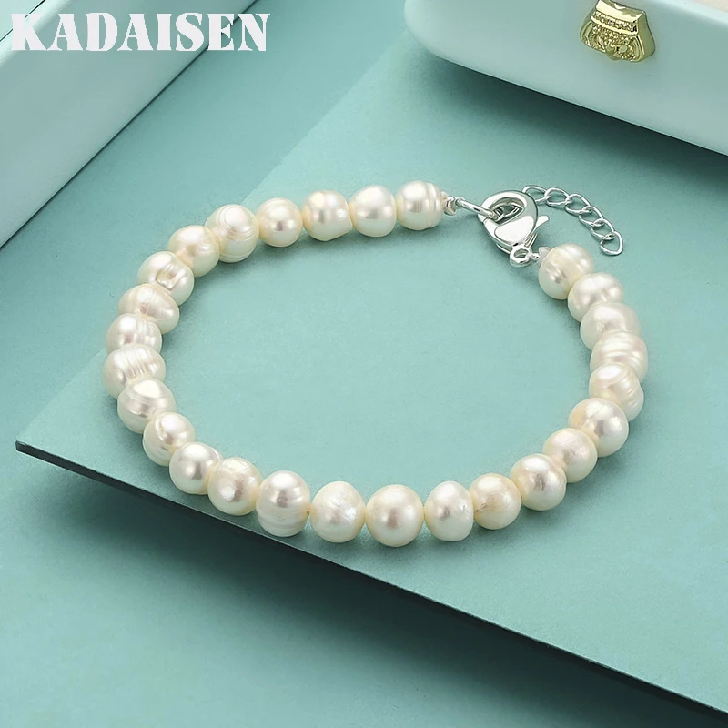 Fine 925 Sterling Silver 8MM Pearl Bracelet For Women Wedding Party Fashion Charm Jewelry