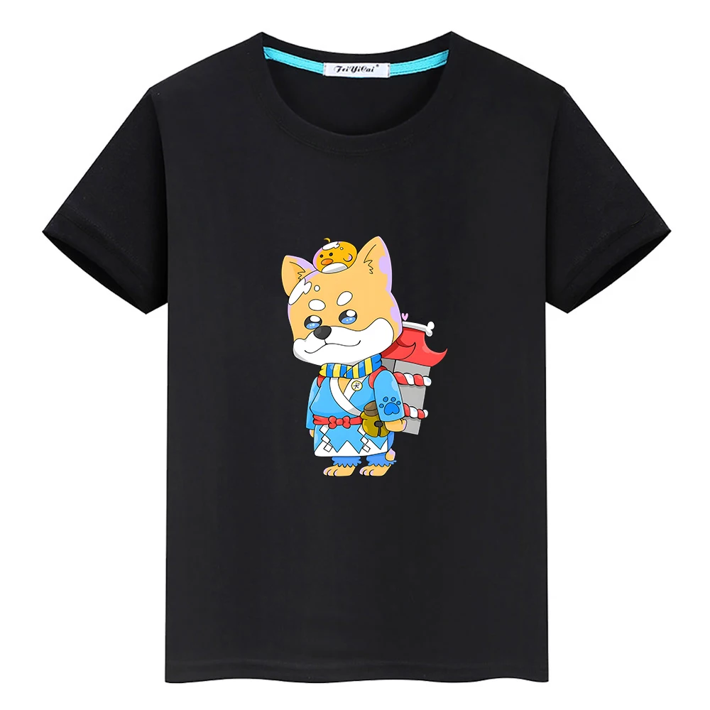 Kawaii Onmyoji Inugami Graphic T-shirt 100% Cotton Summer Short Sleeve Tee-shirt Cute Cartoon Printed Soft Tshirt Boys and Girls