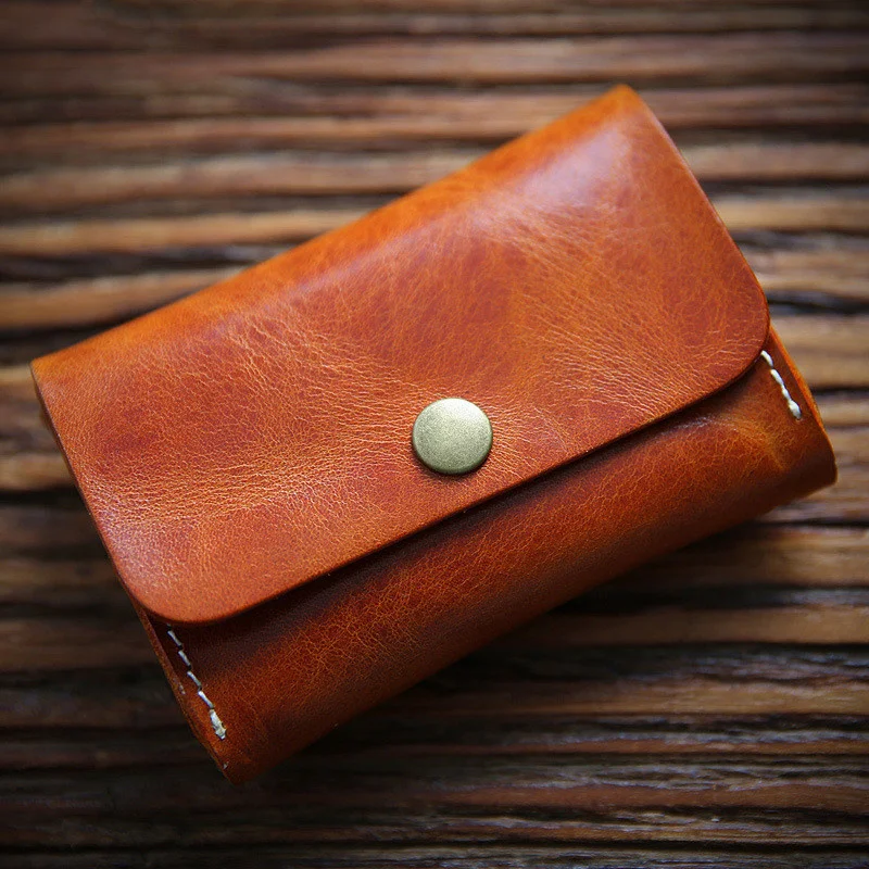 2024 Genuine Leather Card Holder For Men Vintage Handmade Short Small ID Credit Holders Case Coin Purse Wallet Bag Pocket