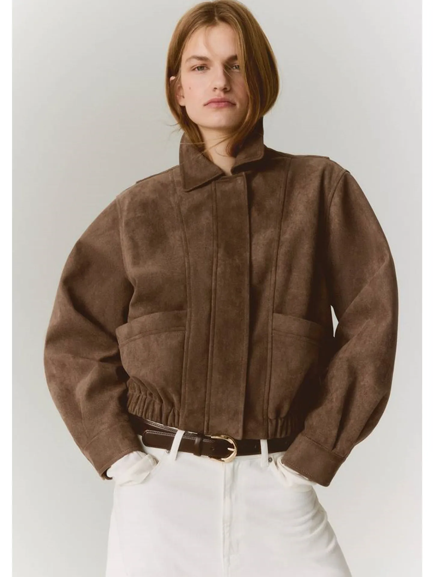 Simple Zipper Style Long Sleeve Collared Short Pilot Jacket Women's Autumn New Arrival Outerwear Polyester Fiber Loose Fit