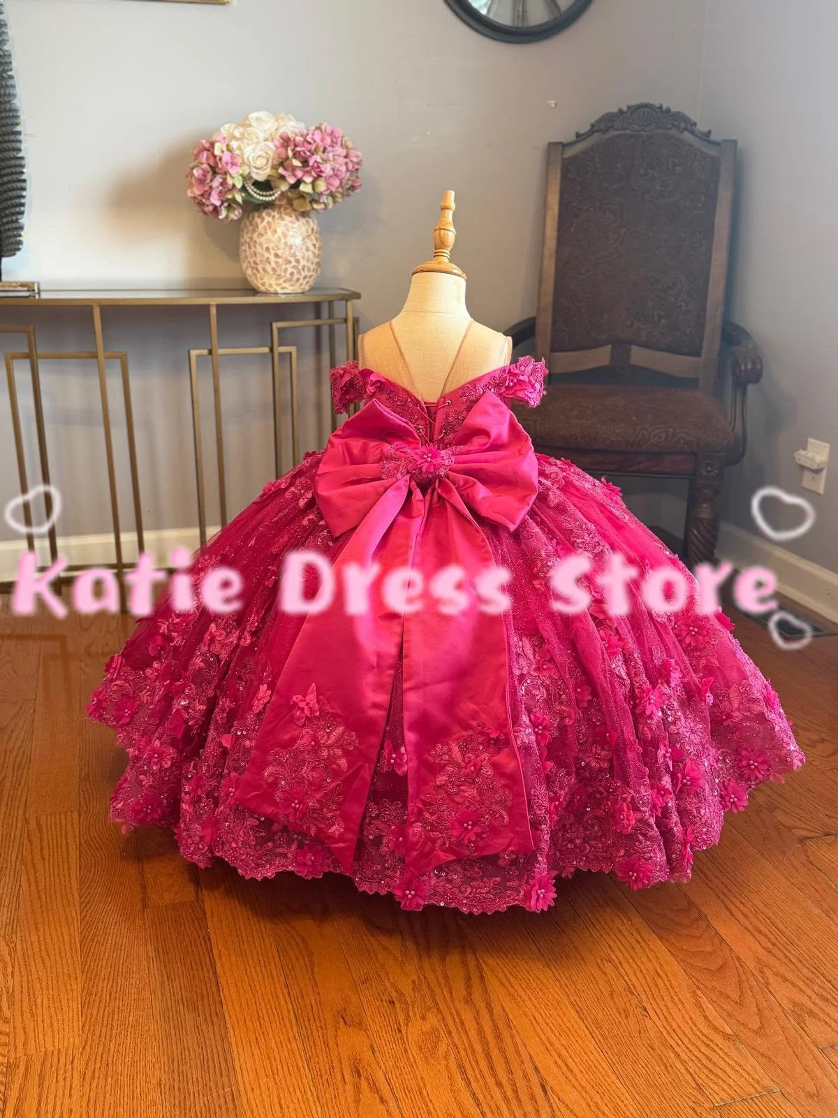 Customized Rose Pink Tulle Puffy Flower Girl Dress For Wedding Beading Elegant Kids Birthday Party First Communion Ball Gowns