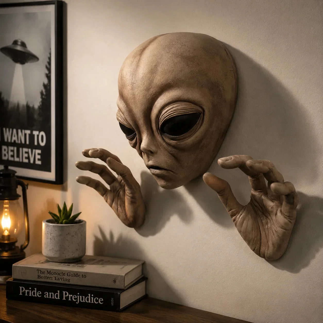 Green 3D Artificial Alien Wall Hanging Creepy Funny Home Prop Peel And Stick Labelable Wall Decor Ornament For Halloween