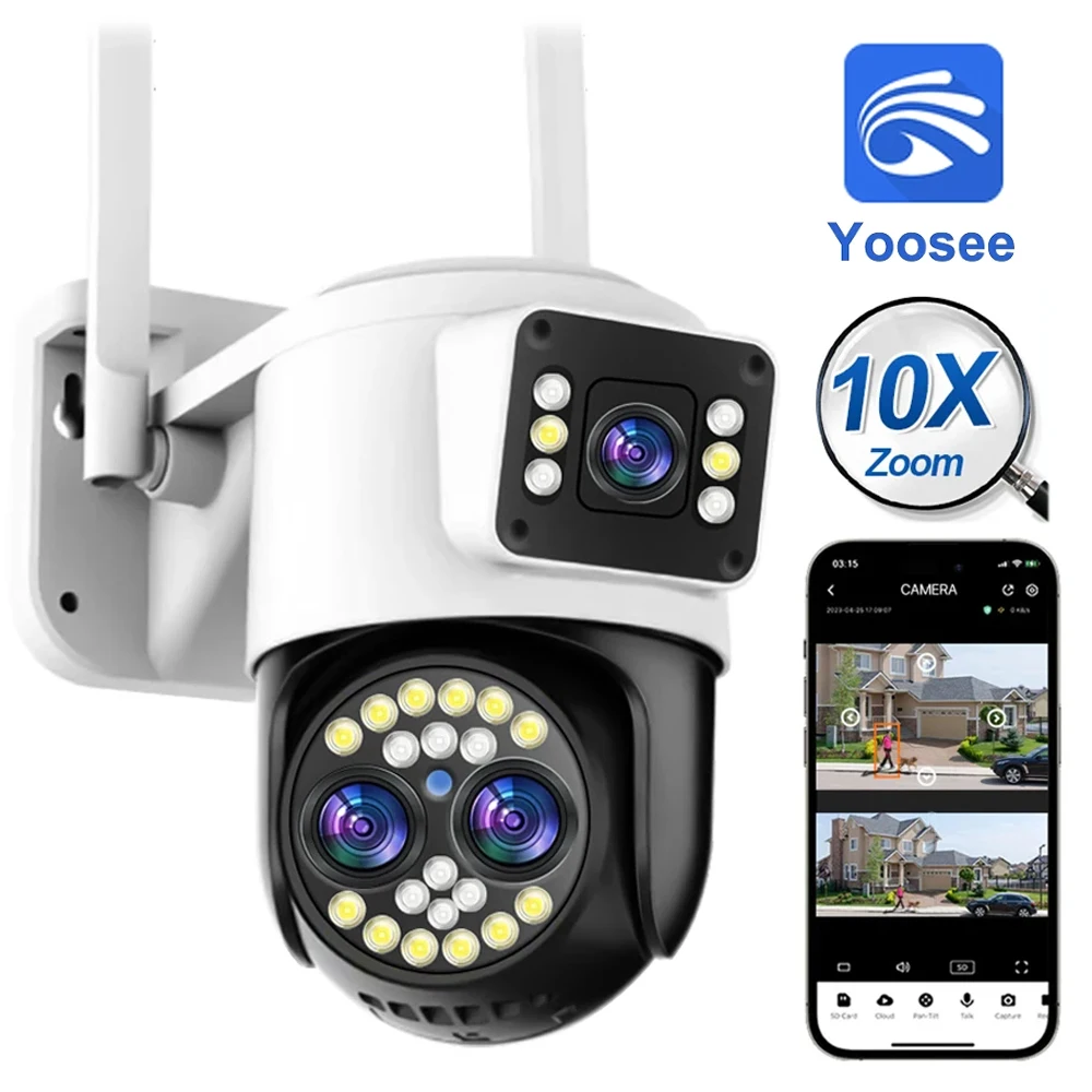 

Yoosee 4K 8MP WiFi PTZ Camera Three Lens Dual Screens 10X Zoom Motion Detection Color Night Vision Outdoor Security CCTV Camera