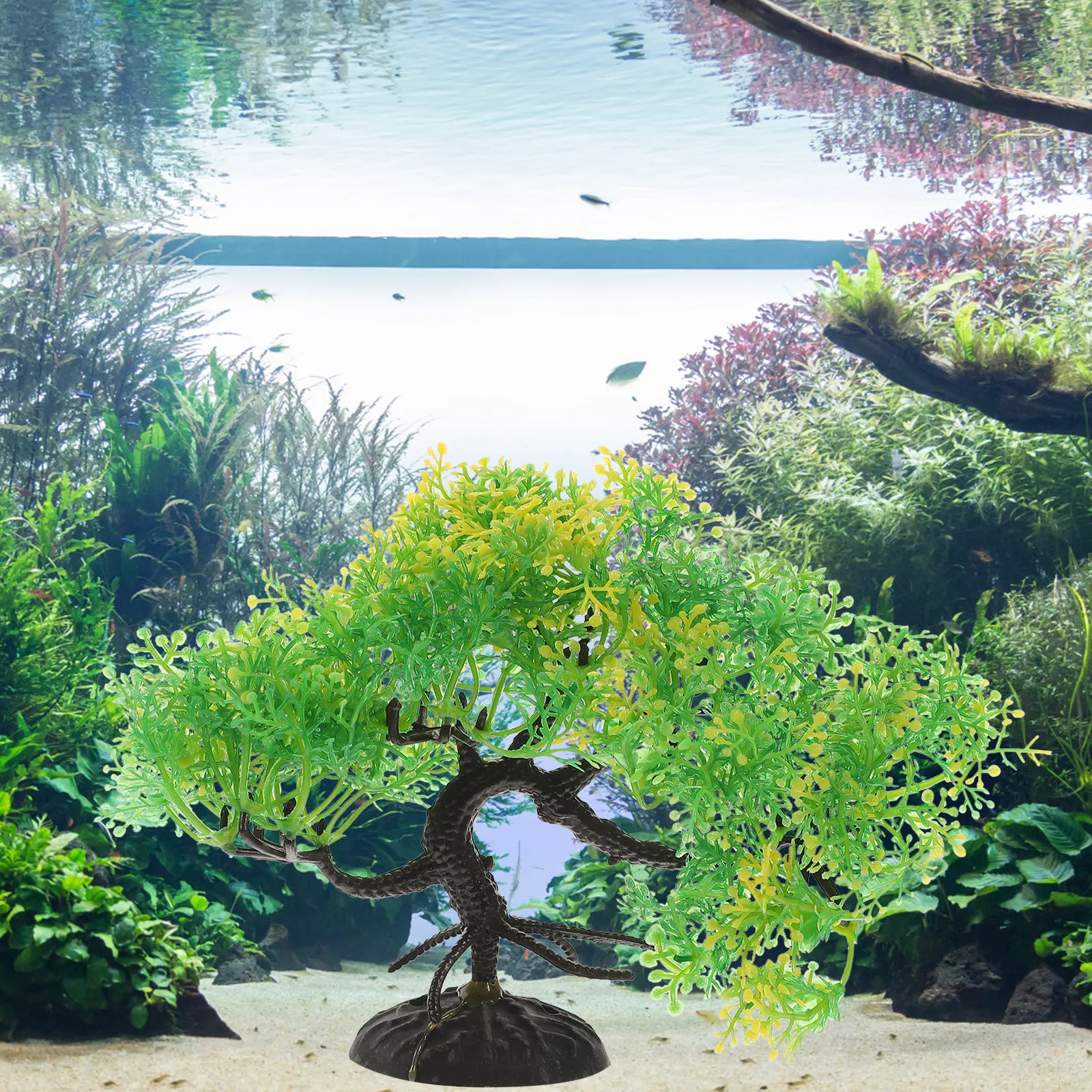 

2pcs Simulated Welcoming Pine Bonsai Aquarium Decorations Fake Plants Fish Tank Safe Soft Plastic Durable Easy Maintenance