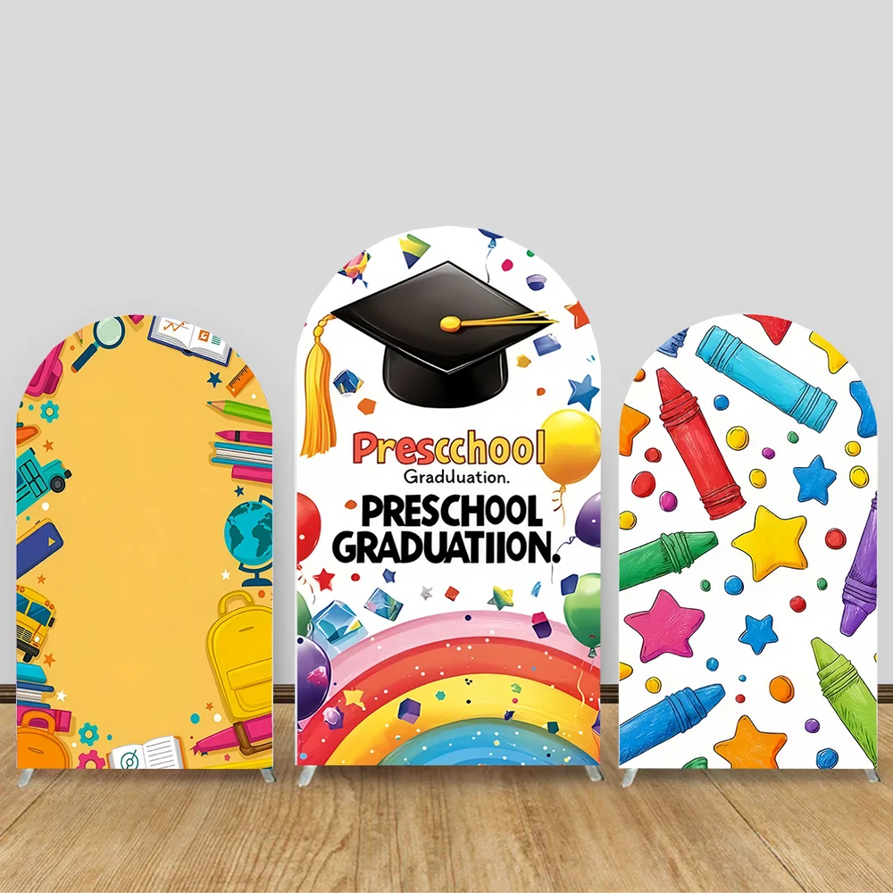Preschool Graduation Arch Backdrop Cover Colorful Pencils Paint Stars Preschool School Baby Graduation Party Decor Background